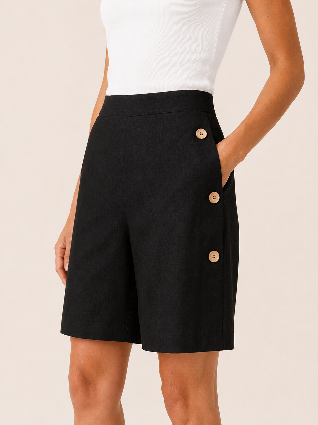 Women's High-Waisted Tailored Shorts with Button Detail