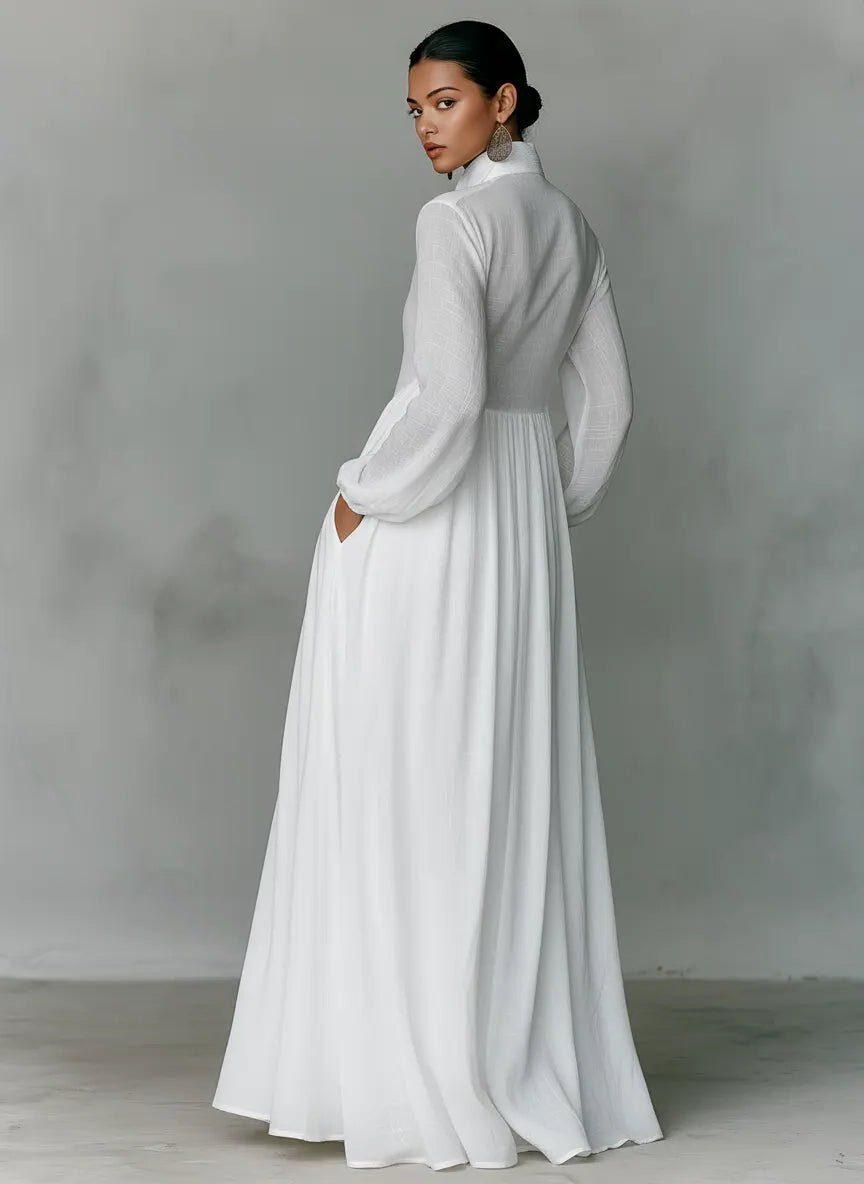 Women's Linen Blend Maxi Dress with Pockets