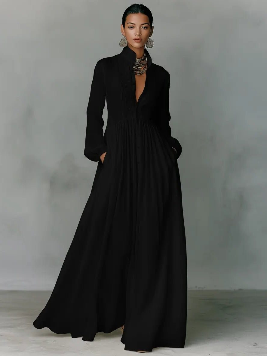 Women's Linen Blend Maxi Dress with Pockets
