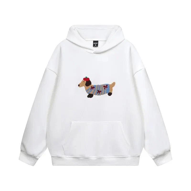 Women's Embroidered Dachshund Hoodie | Cozy Oversized Pullover