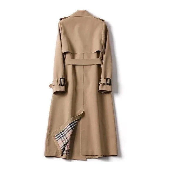 Long Ladies' Trench Coat with Double-Breasted Closure