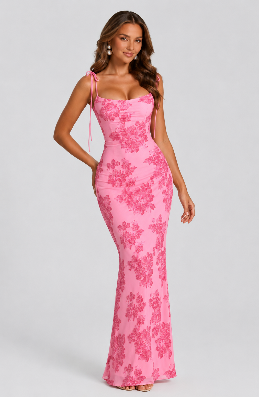 Women’s Embroidered Floral Maxi Dress with Tie Straps - Elegant Occasion Style
