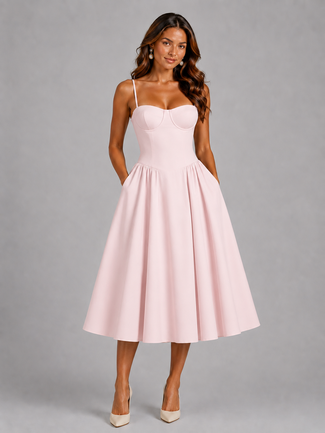 Women's Corset Midi Dress - Wedding Guest Dresses - Occasion Style