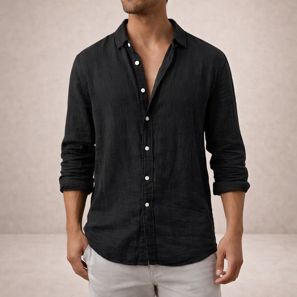 Men's Linen Shirt, Regular Fit Open Collar