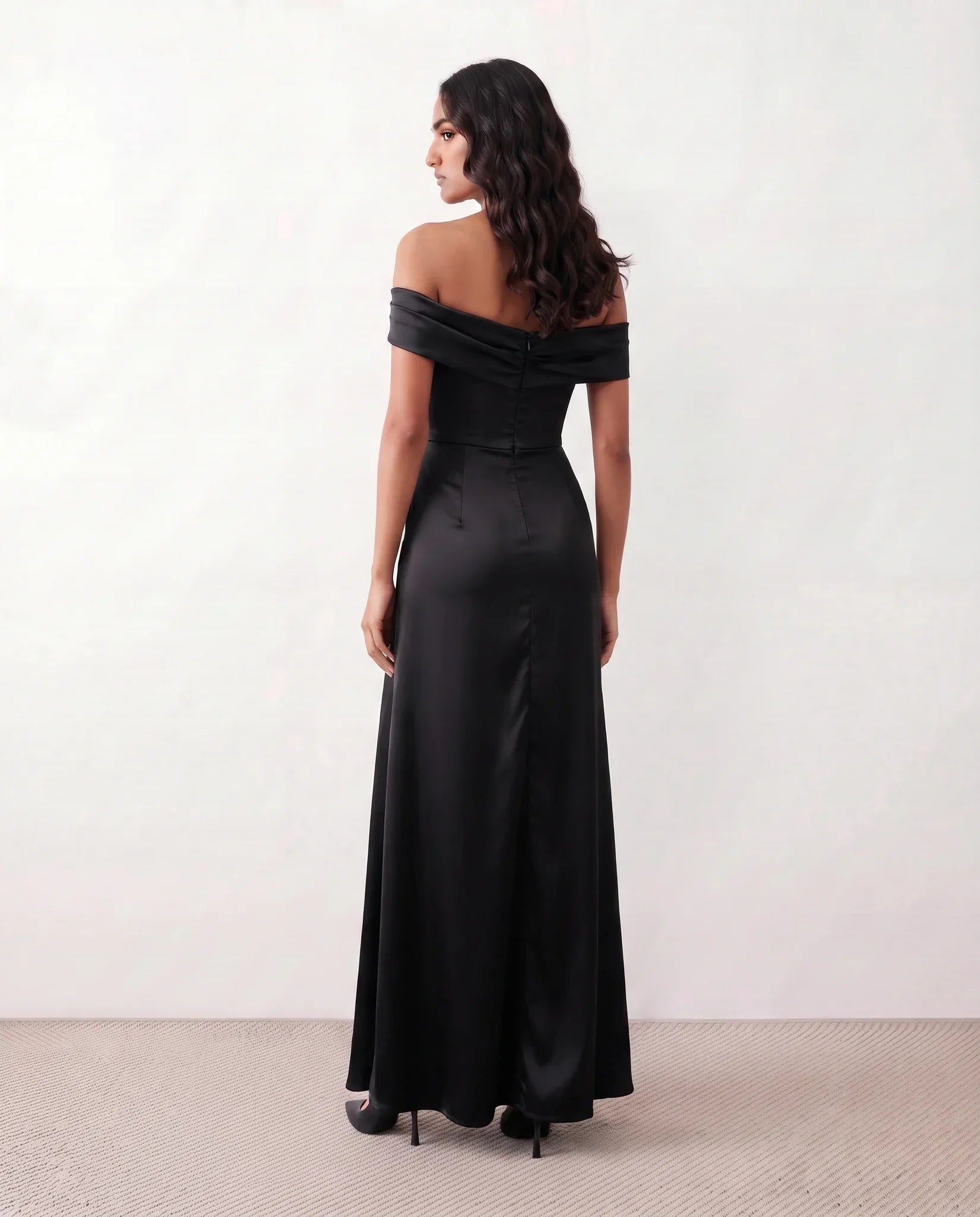 Women's Off Shoulder Maxi Dress Wedding Guest Dresses Glossy Finish