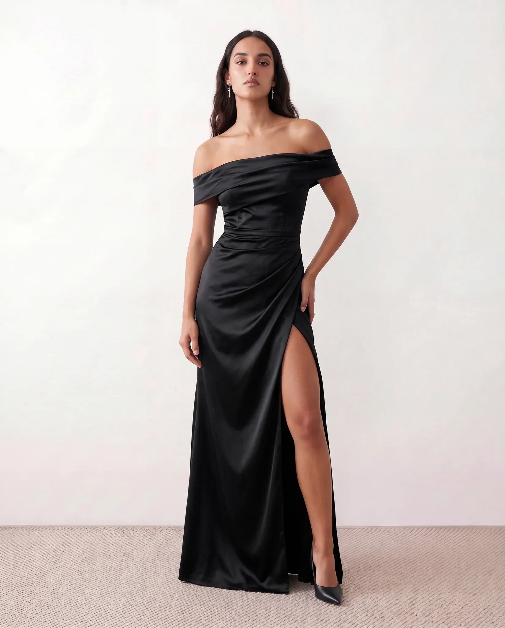 Women's Off Shoulder Maxi Dress Wedding Guest Dresses Glossy Finish