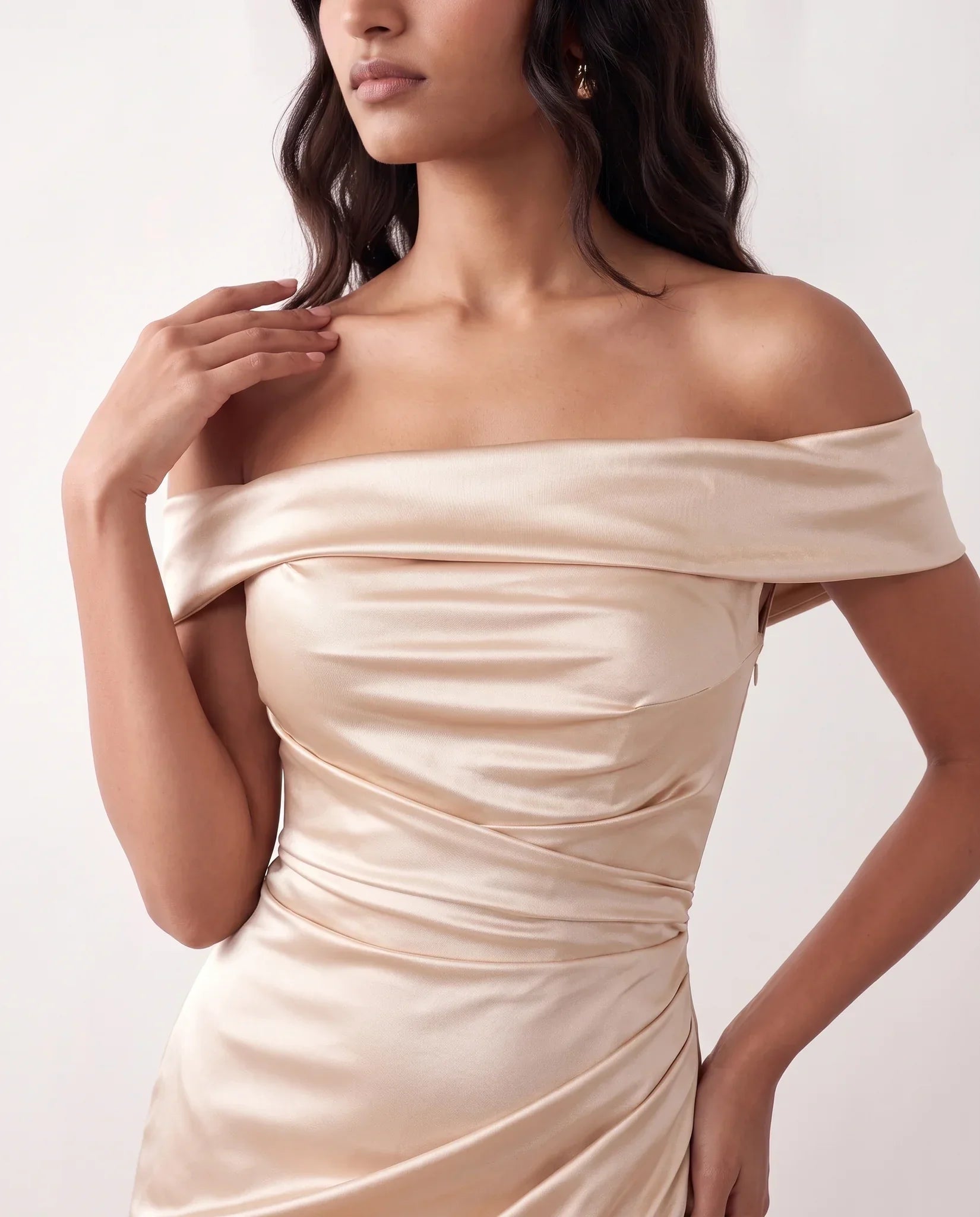 Women's Off Shoulder Maxi Dress Wedding Guest Dresses Glossy Finish