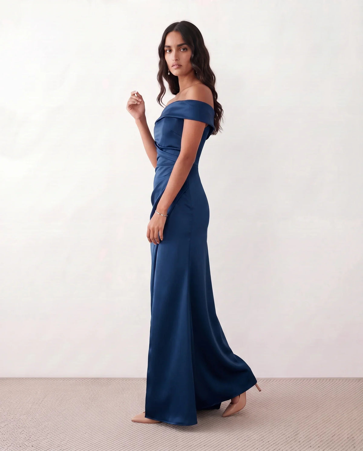 Women's Off Shoulder Maxi Dress Wedding Guest Dresses Glossy Finish