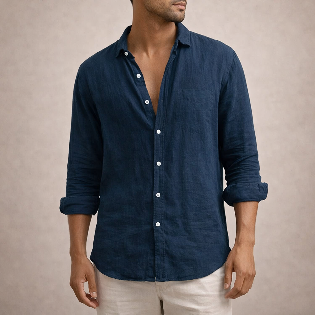 Men's Linen Shirt, Regular Fit Open Collar