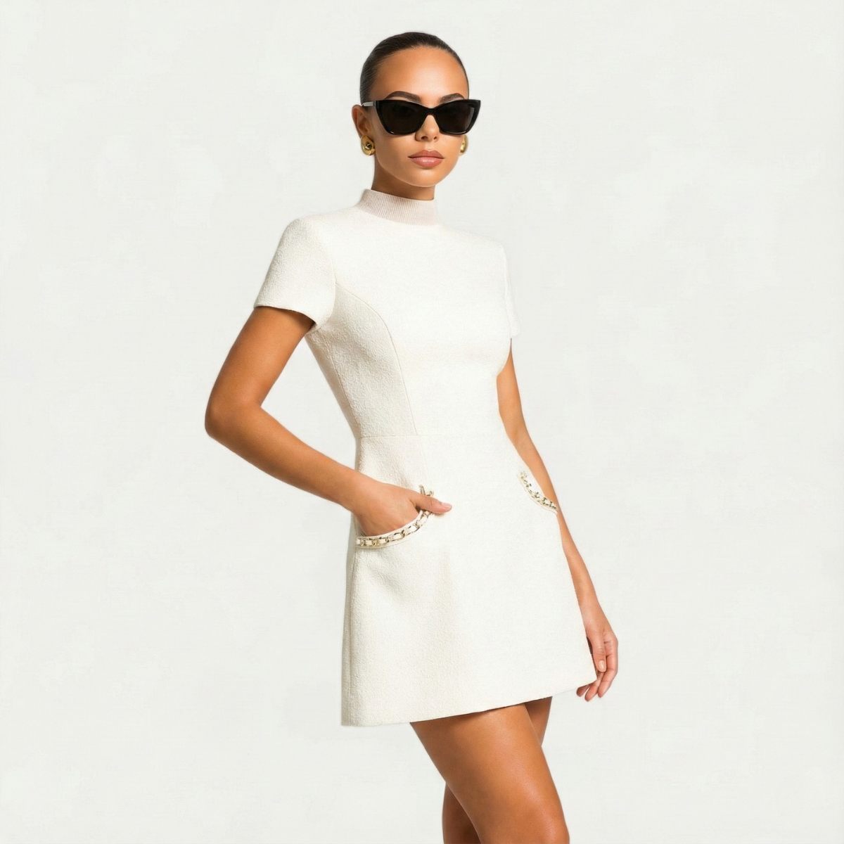 Women's Mini Dress with Pearl Trim