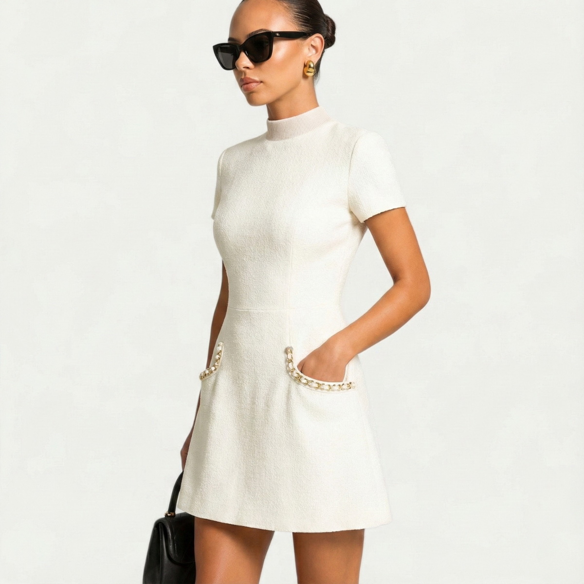 Women's Mini Dress with Pearl Trim