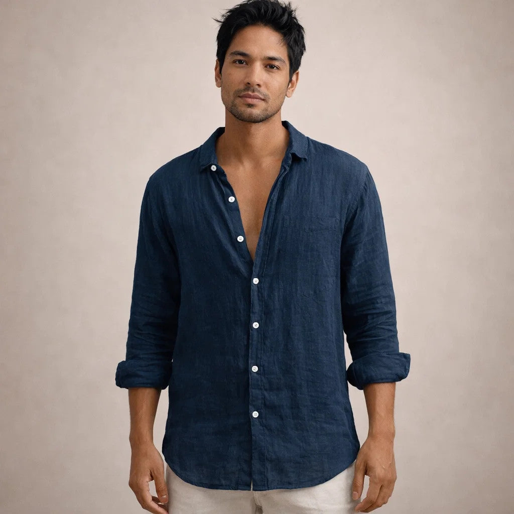 Men's Linen Shirt, Regular Fit Open Collar