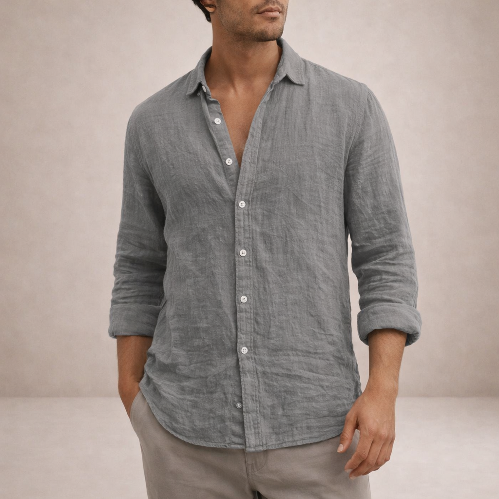 Men's Linen Shirt, Regular Fit Open Collar