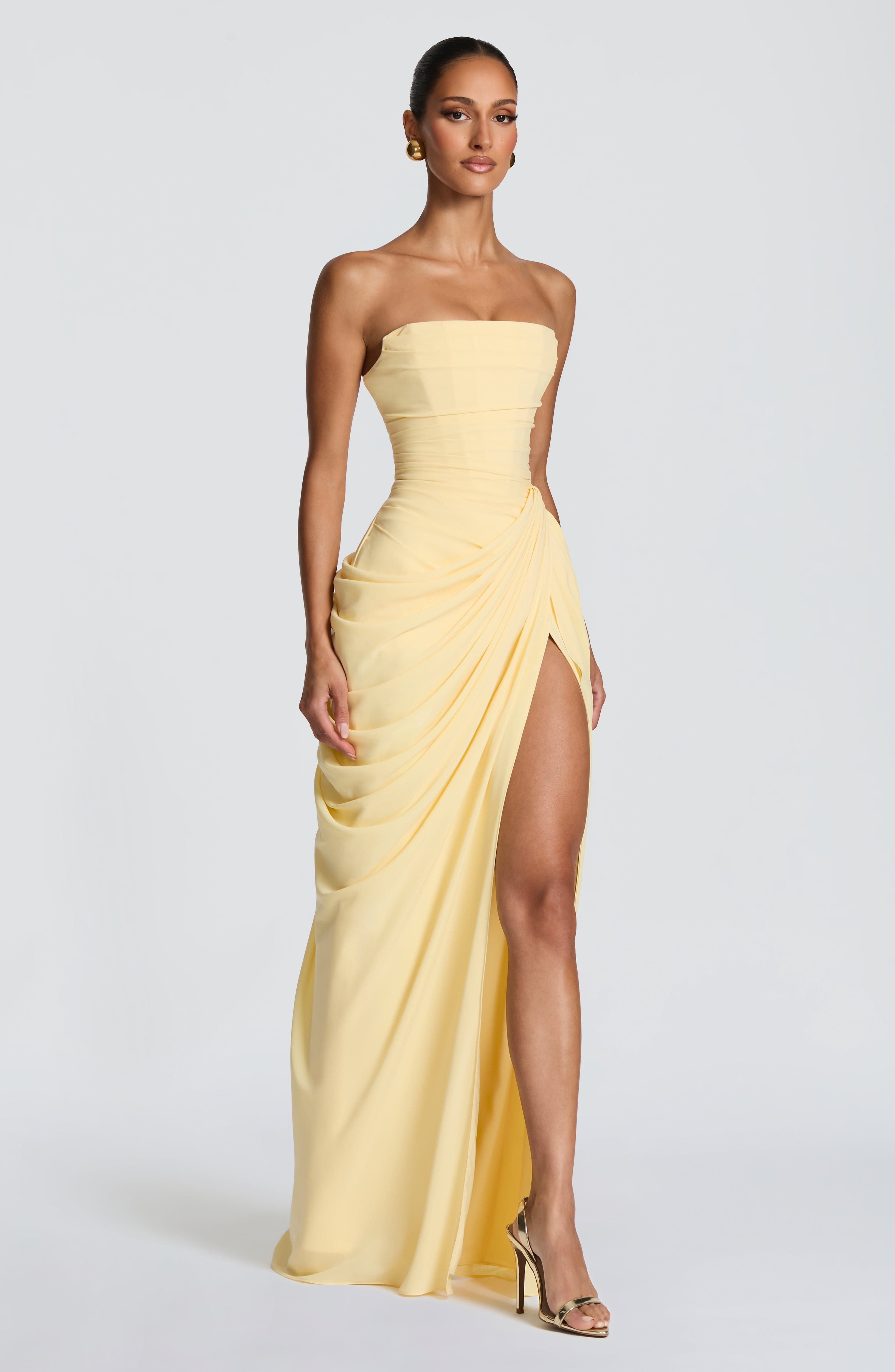 Women's Strapless Draped Maxi Dress