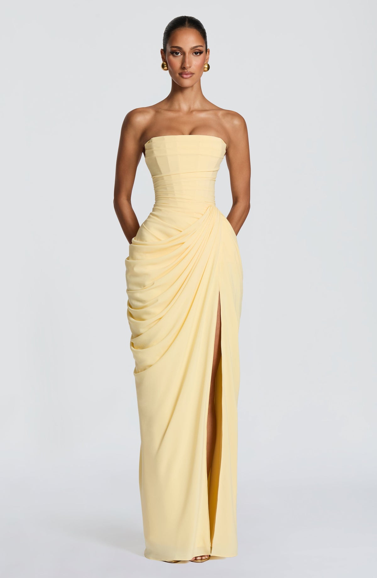 Women's Strapless Draped Maxi Dress