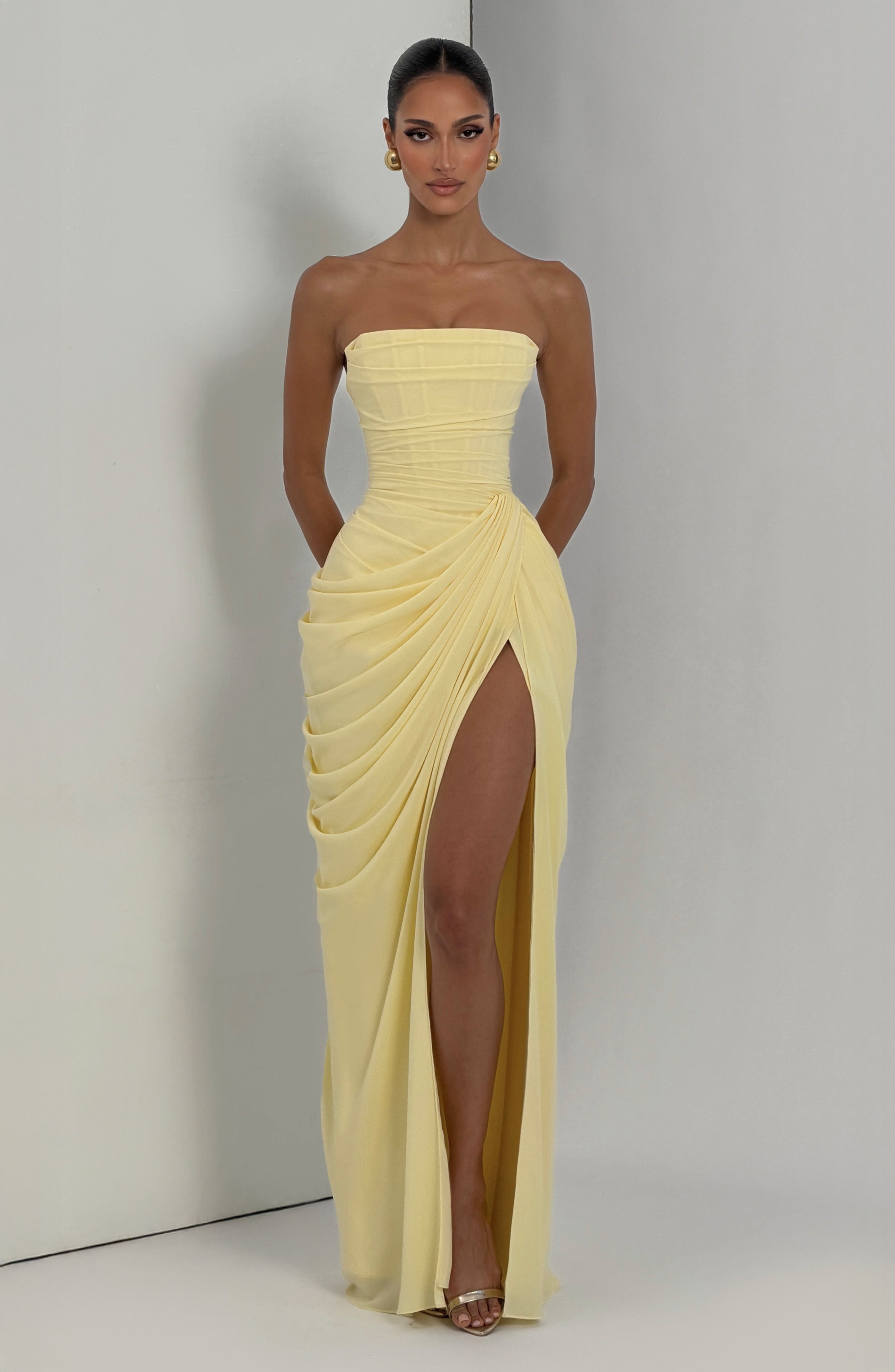 Women's Strapless Draped Maxi Dress