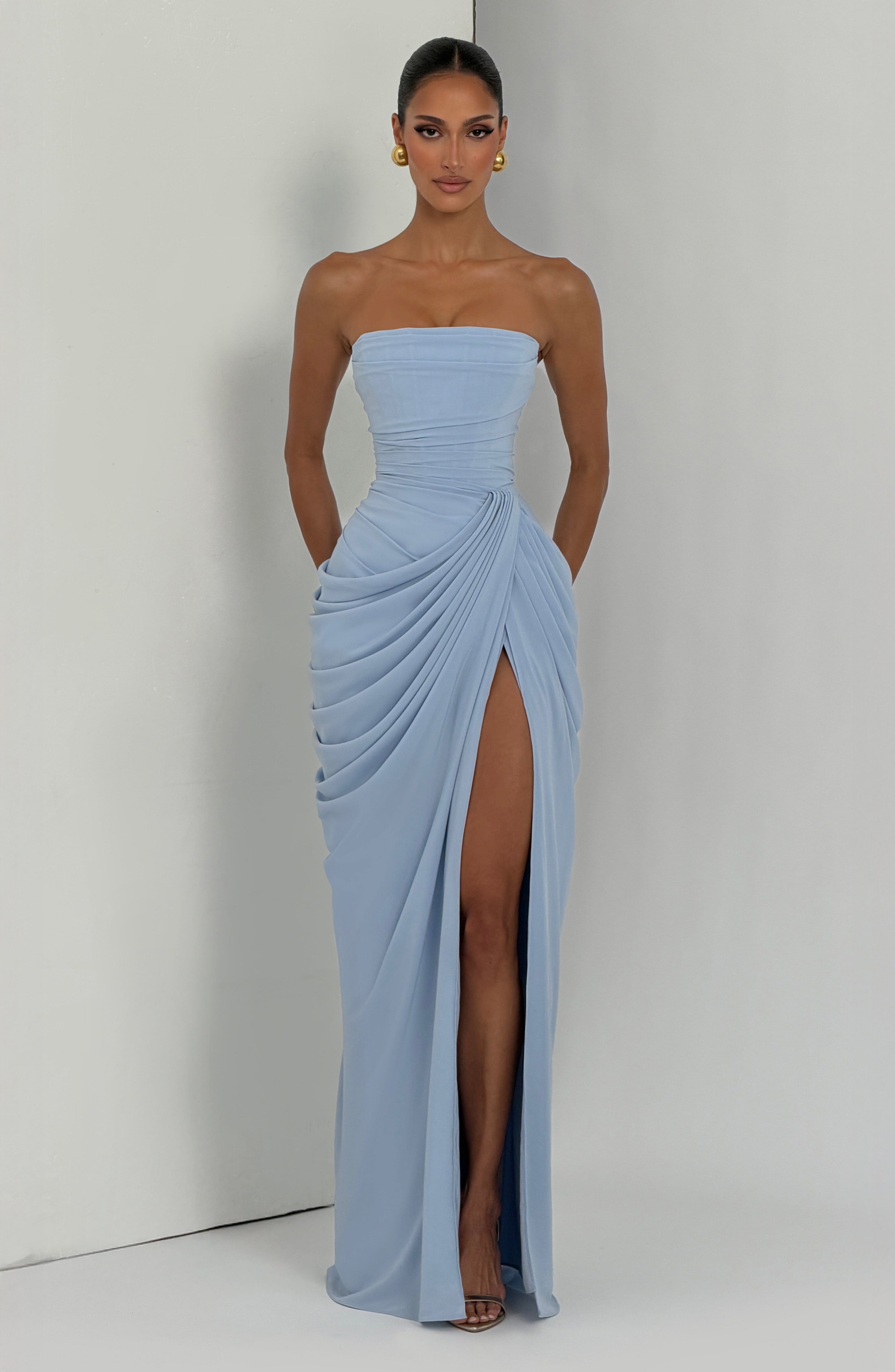 Women's Strapless Draped Maxi Dress
