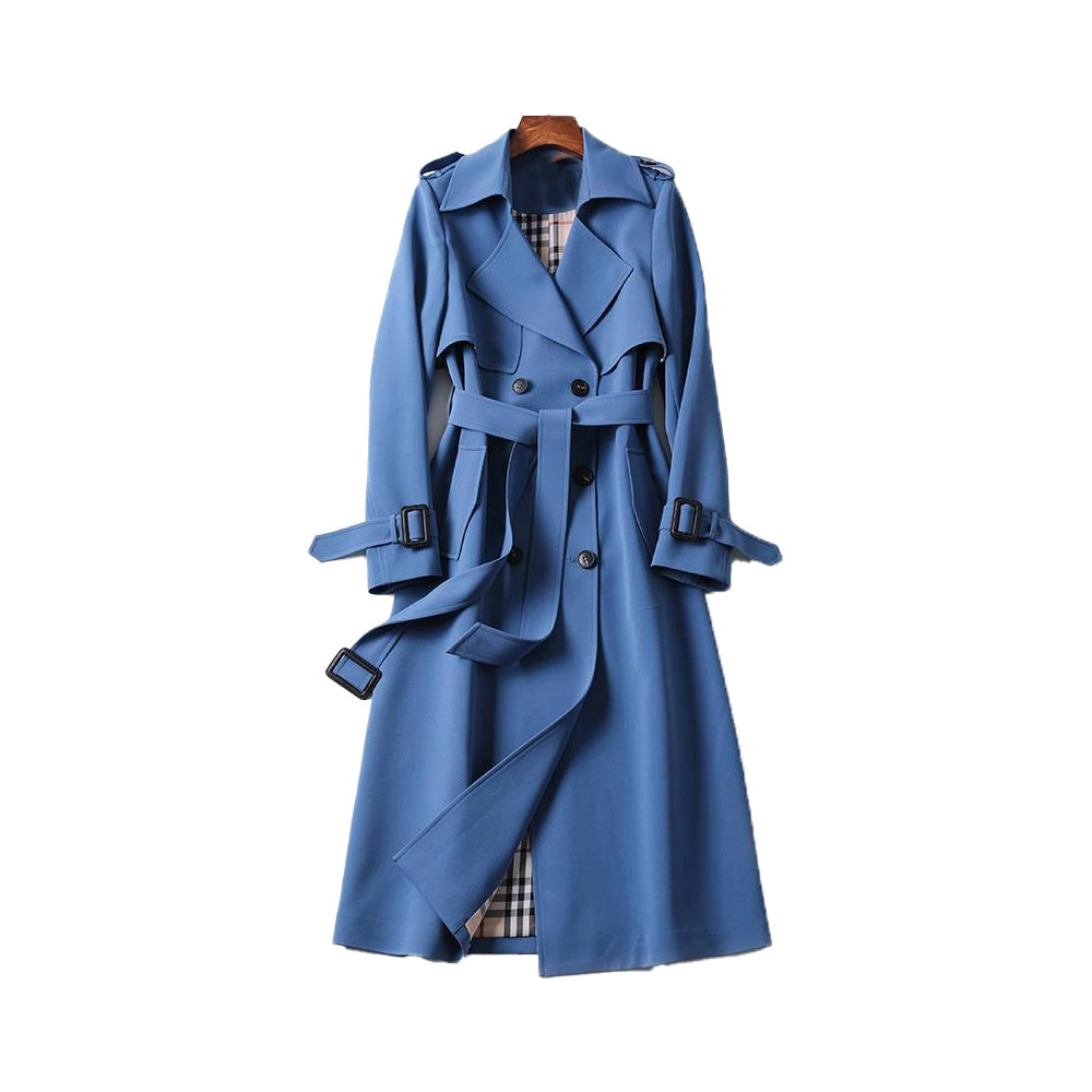 Long Ladies' Trench Coat with Double-Breasted Closure
