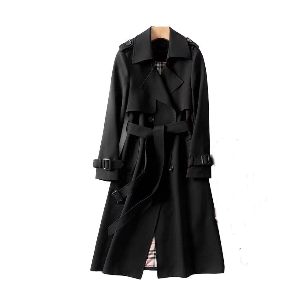 Long Ladies' Trench Coat with Double-Breasted Closure