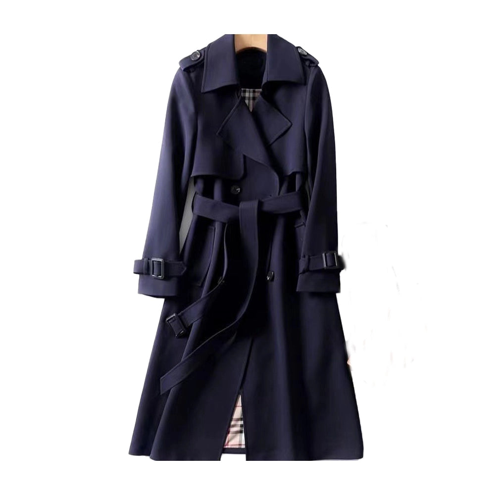 Long Ladies' Trench Coat with Double-Breasted Closure