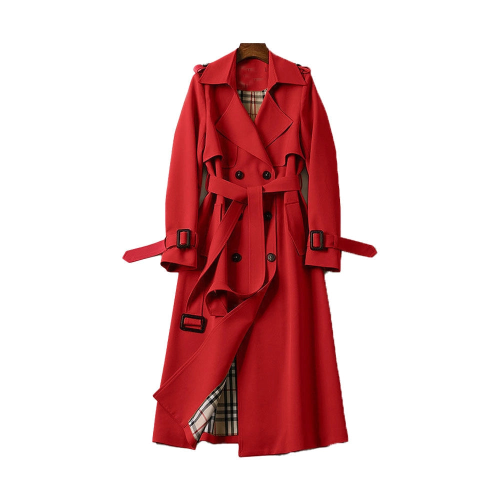 Long Ladies' Trench Coat with Double-Breasted Closure