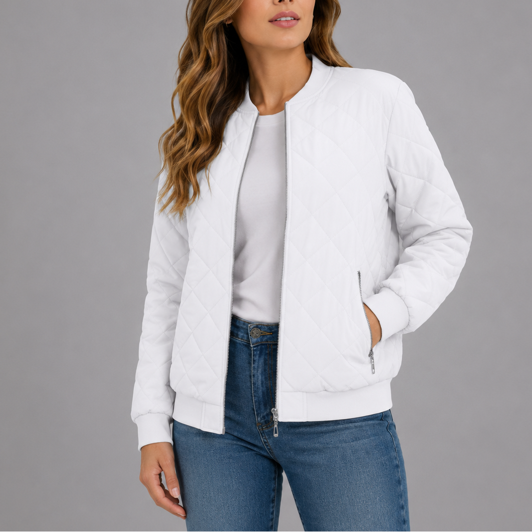 Women's Classic Quilted Bomber Jacket with Pockets