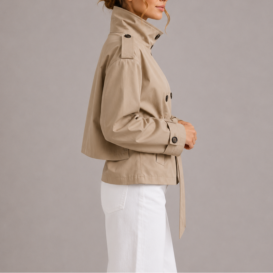 Women's Belted Cropped Trench Coat Jacket