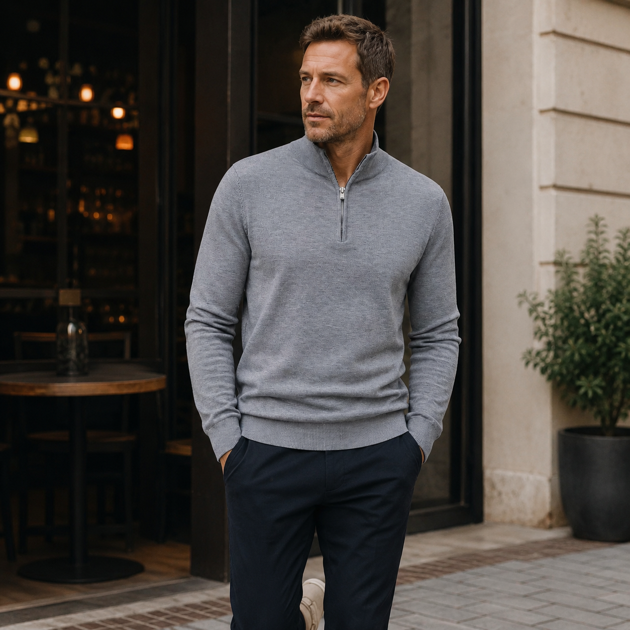 Men's Half Zip Jumper - Pullover with Zip and High Collar