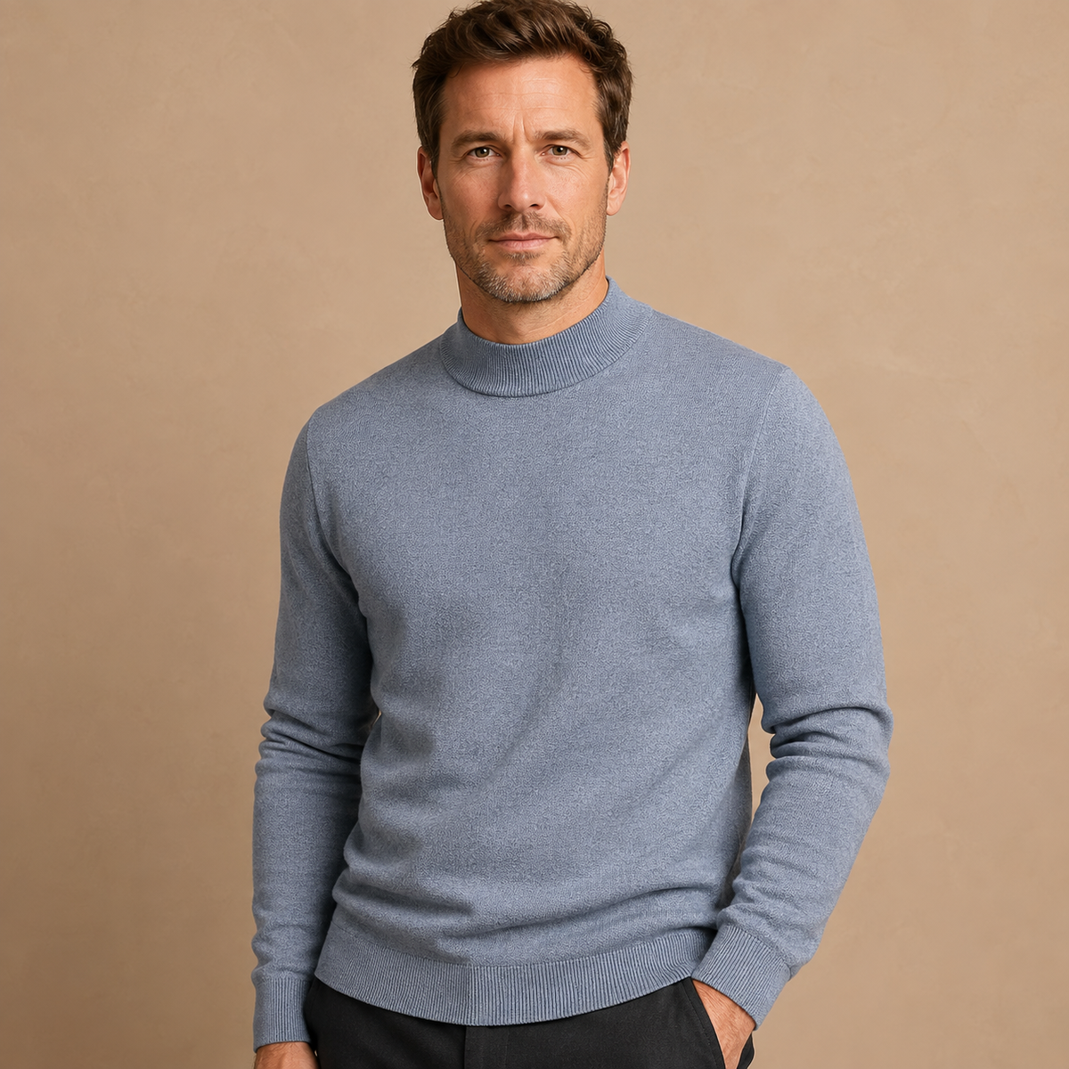 Men's Fine Knit Jumper - Roll Neck Pullover with Long Sleeves