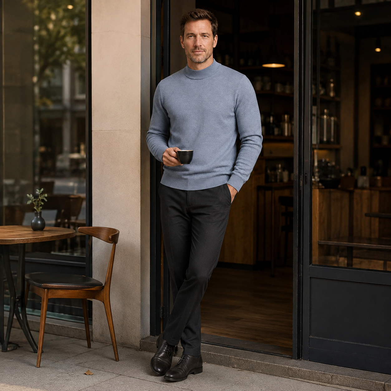 Men's Fine Knit Jumper - Roll Neck Pullover with Long Sleeves
