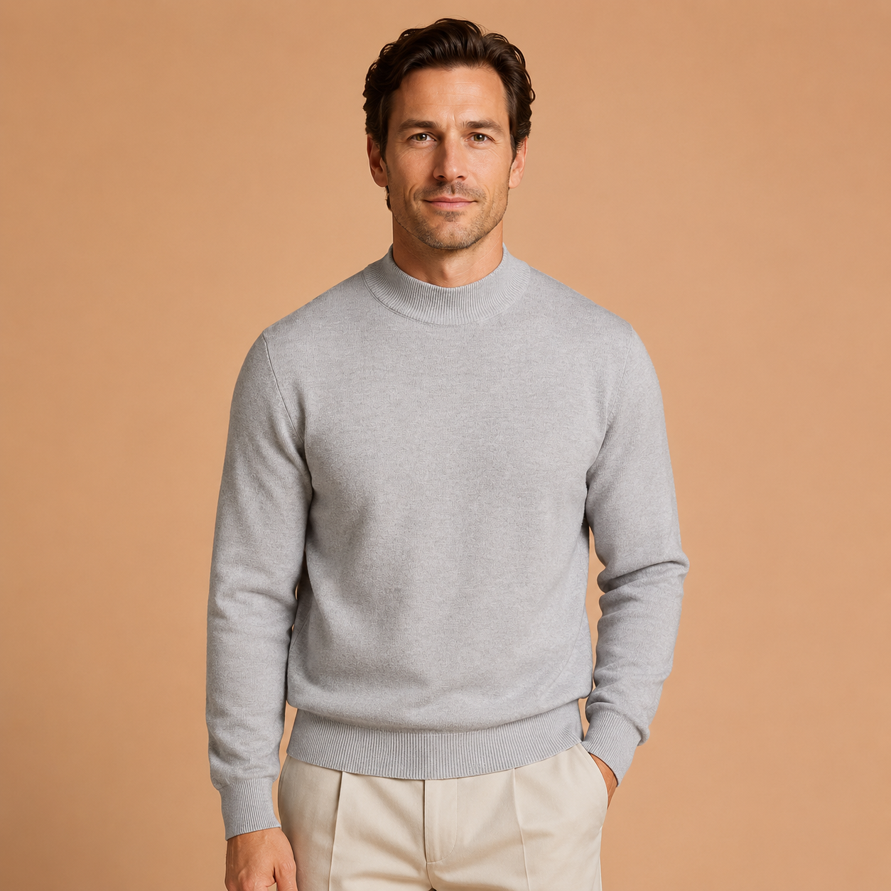 Men's Fine Knit Jumper - Roll Neck Pullover with Long Sleeves
