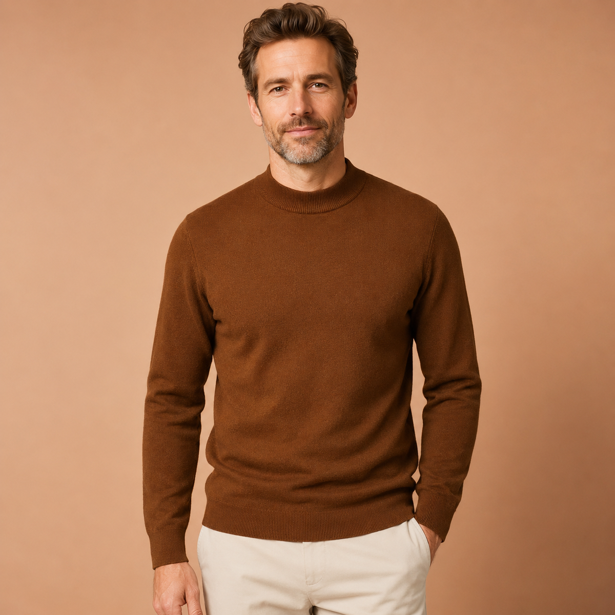 Men's Fine Knit Jumper - Roll Neck Pullover with Long Sleeves