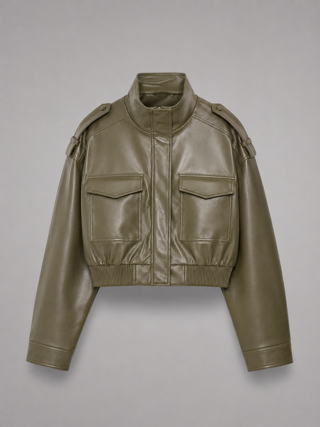 Short Utility Jacket in Synthetic Leather for Women