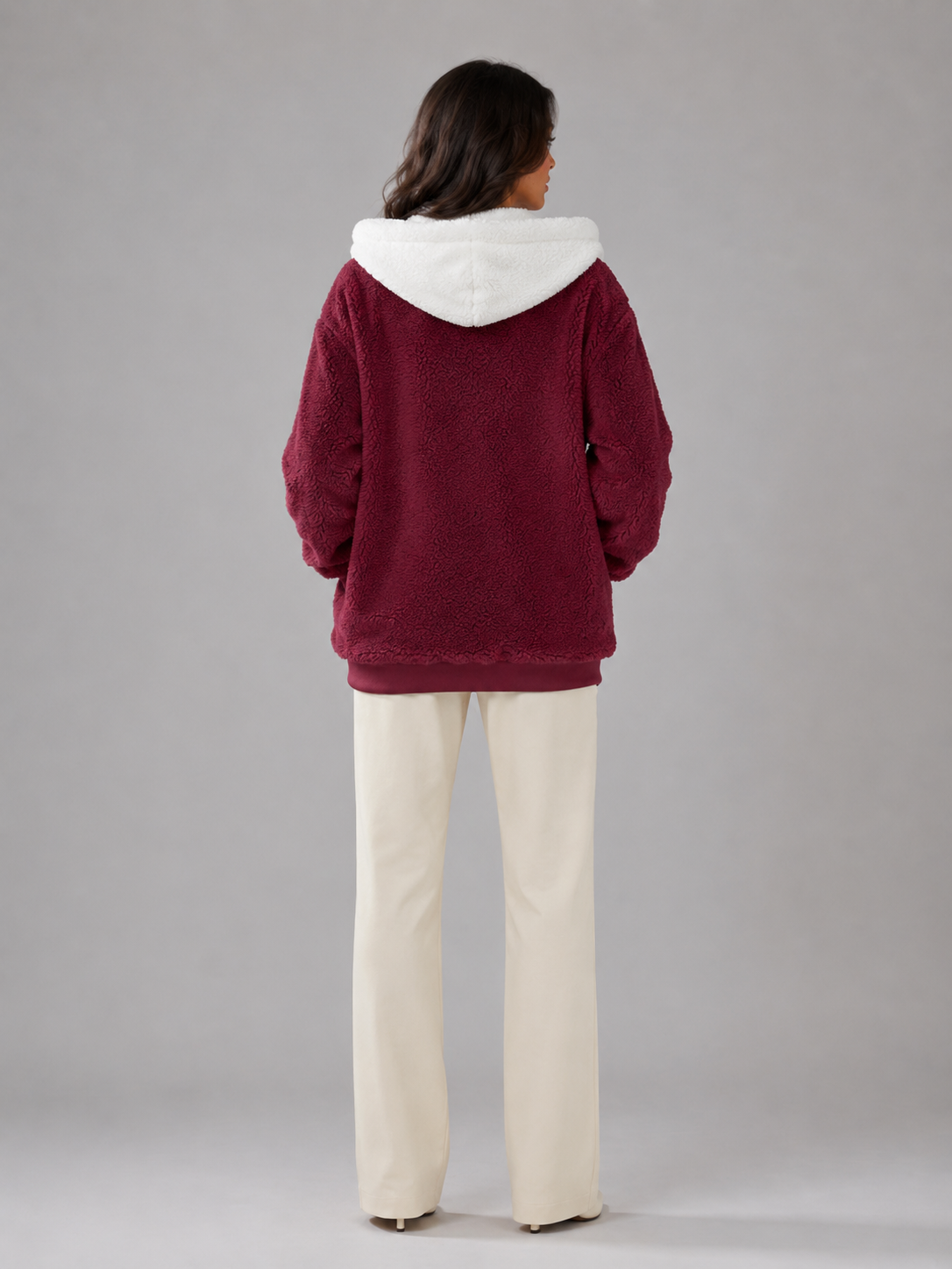 Padded Hooded Jacket with Sherpa Lining for Women