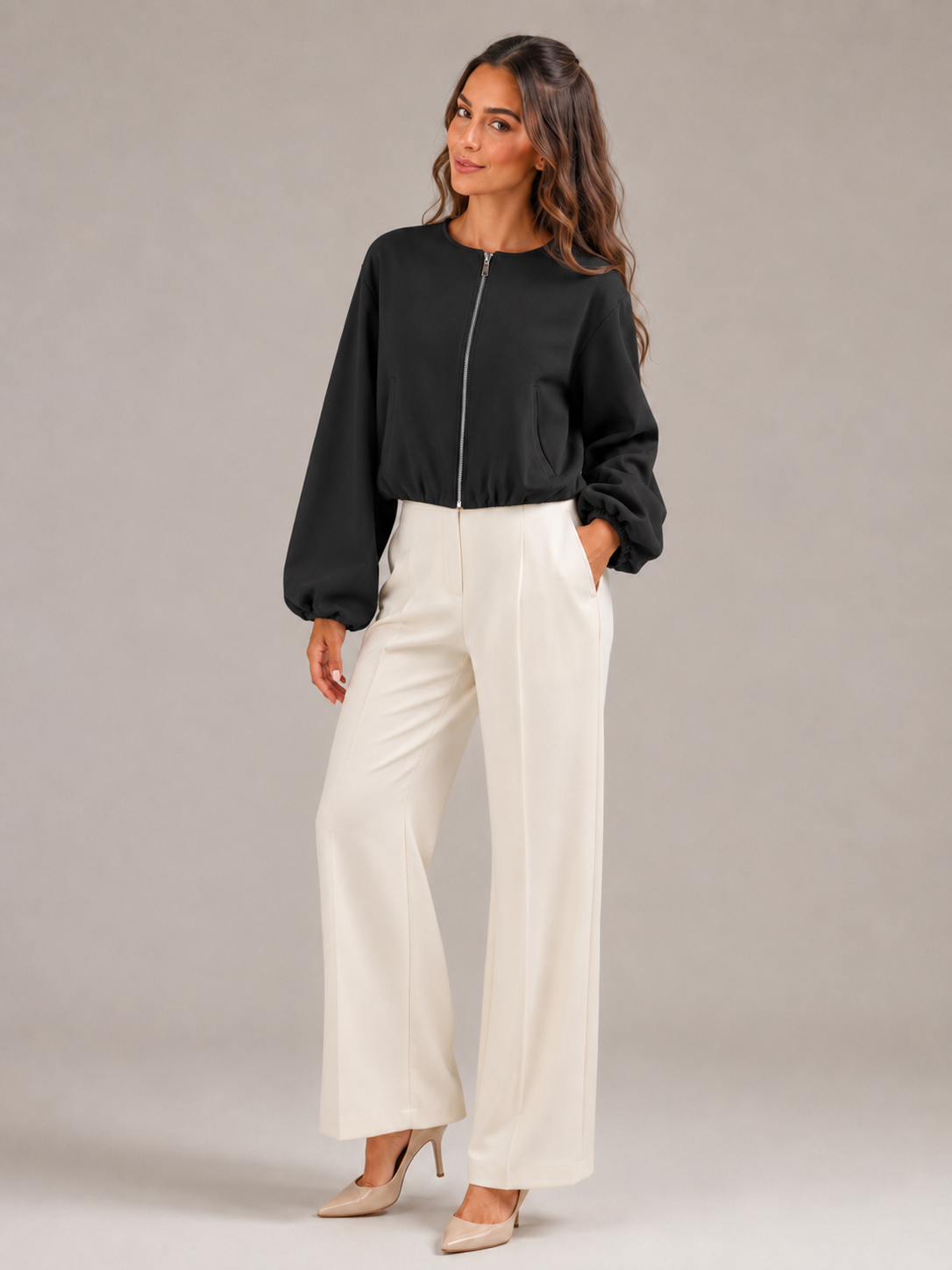 Short zip bomber jacket for women