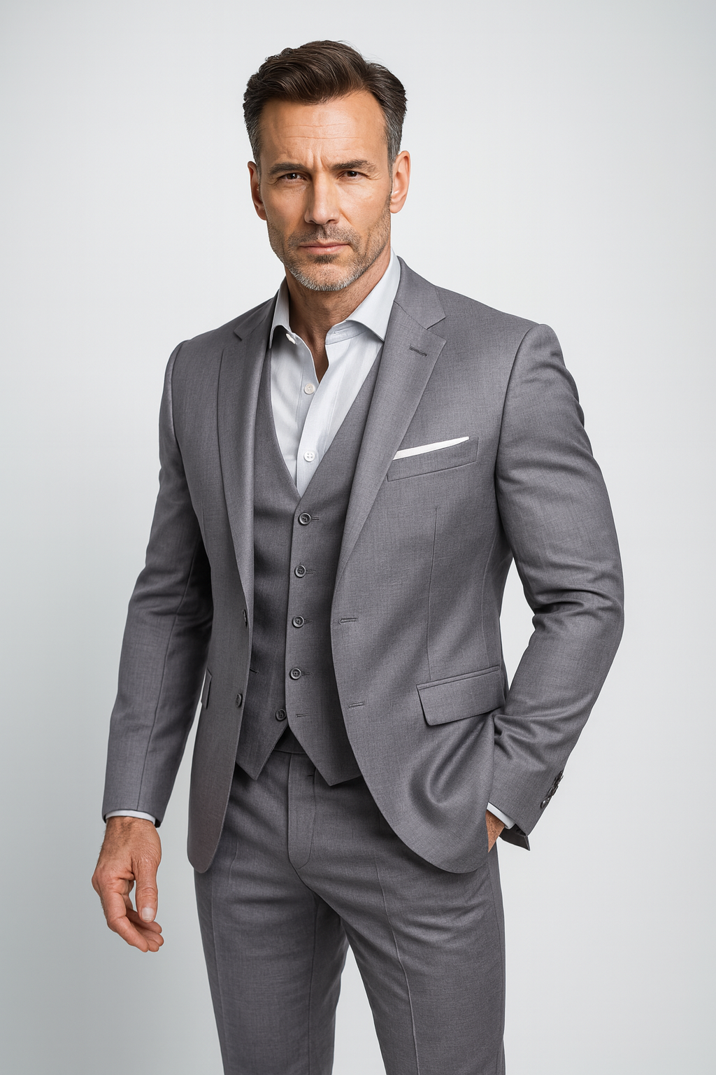 Men's Three-Piece Suit with Waistcoat and Trousers