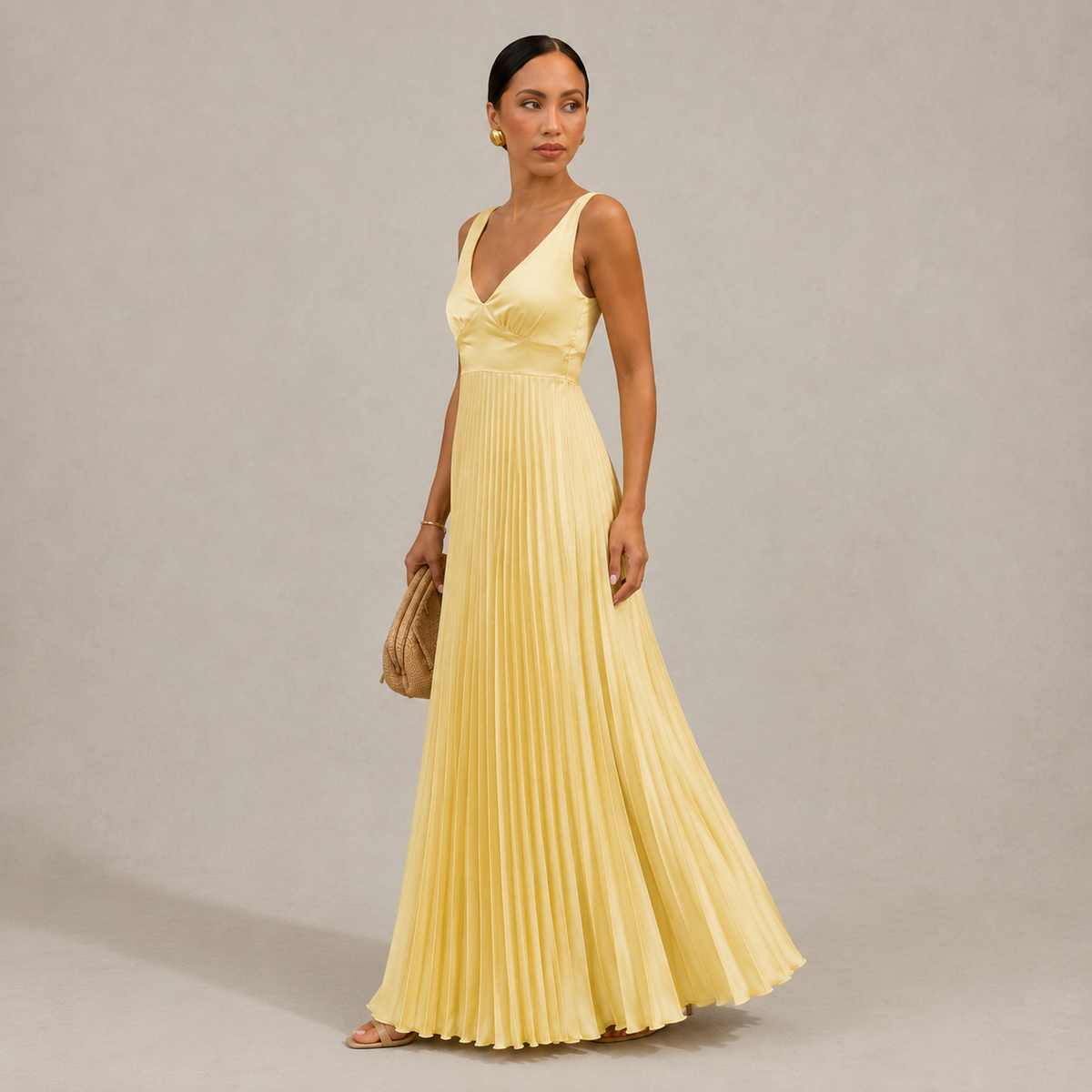 Women's Wedding Guest Dresses Pleated Maxi Dress V-Neck