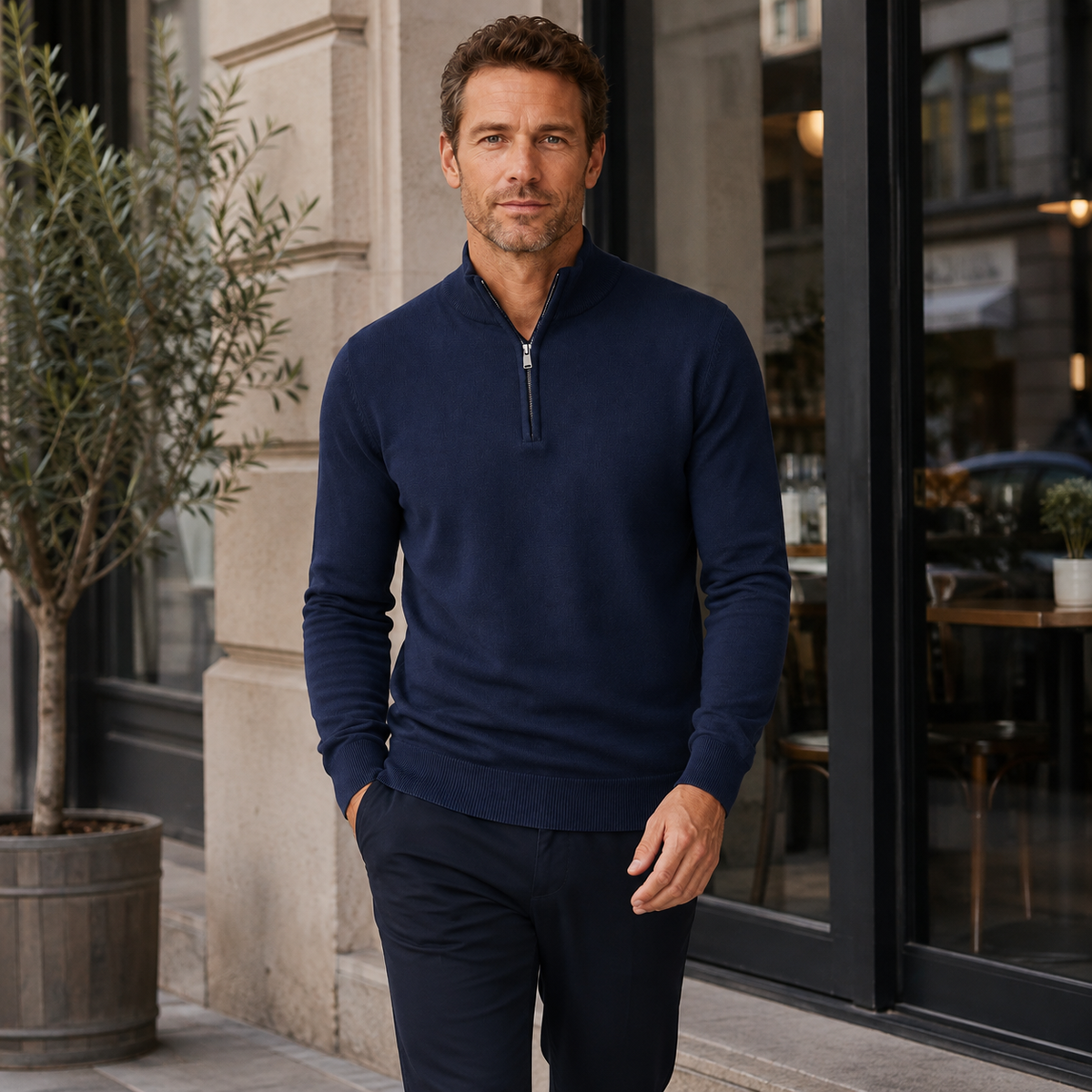 Men's Half Zip Jumper - Pullover with Zip and High Collar