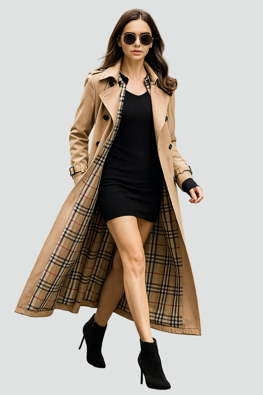 Long Ladies' Trench Coat with Double-Breasted Closure