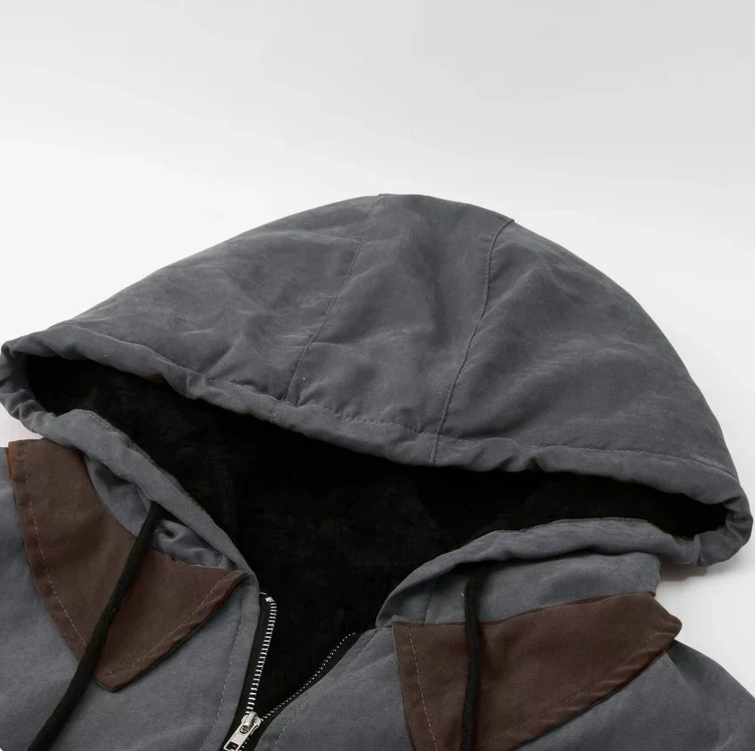 Men's Mid-Season Jacket with Hood and Warm Fleece Lining