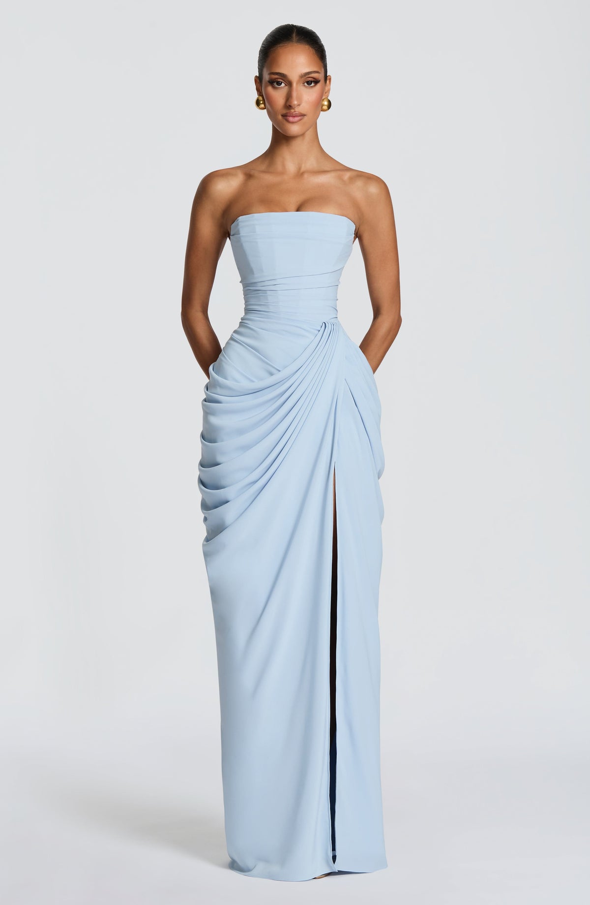 Strapless Maxi Dress with Ruched Waist for Women