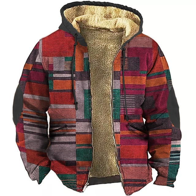 Men's Patchwork Gilet with Warm Fleece Lining and Hood