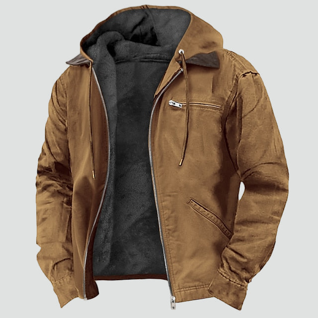 Men's Mid-Season Jacket with Hood and Warm Fleece Lining