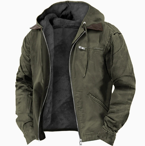 Men's Mid-Season Jacket with Hood and Warm Fleece Lining
