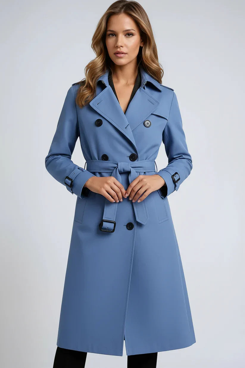 Long Ladies' Trench Coat with Double-Breasted Closure