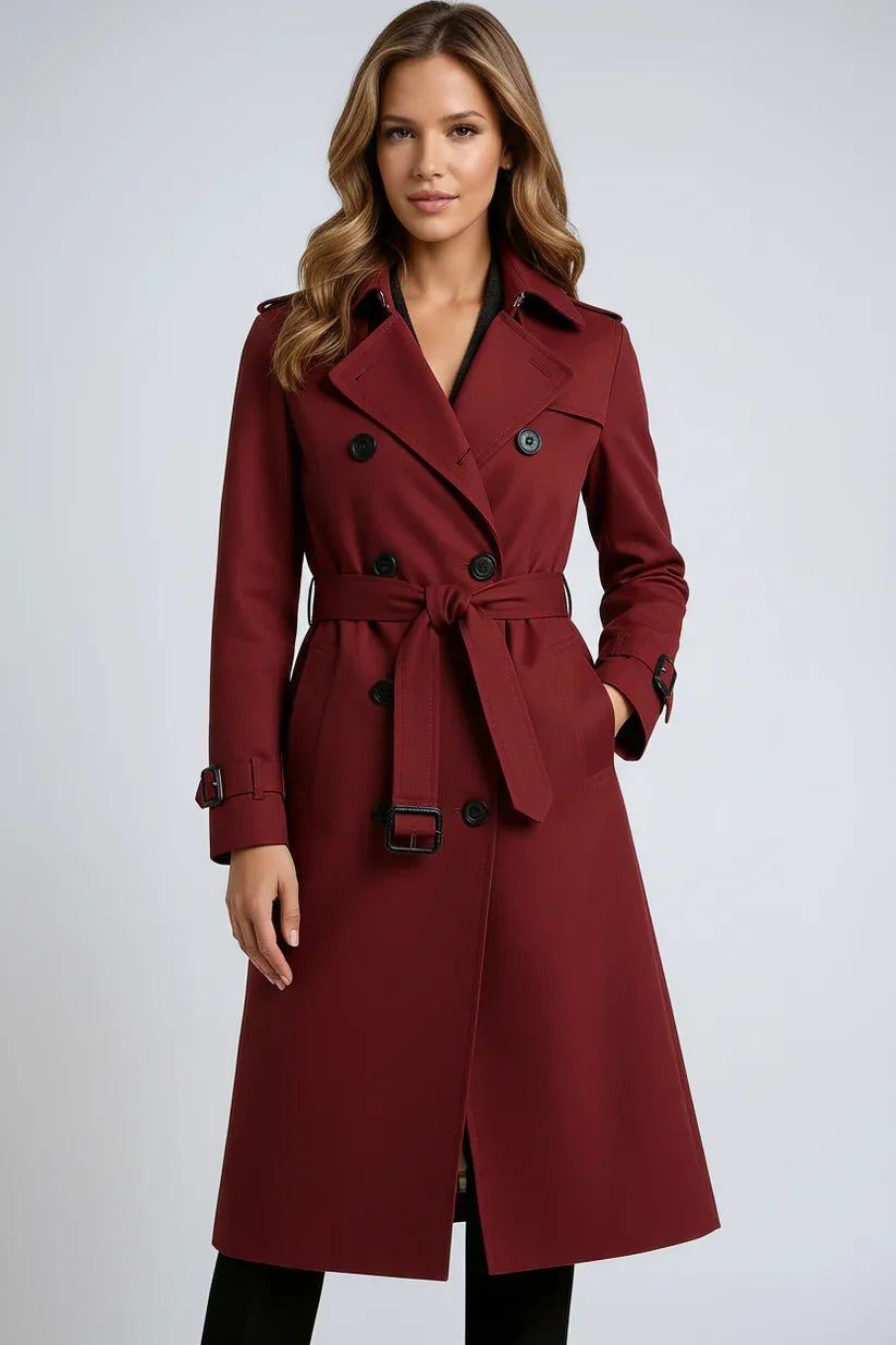 Long Ladies' Trench Coat with Double-Breasted Closure