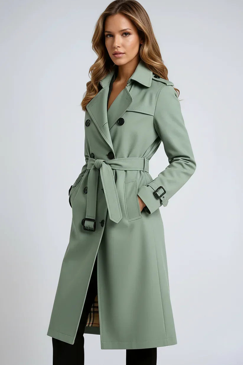 Long Ladies' Trench Coat with Double-Breasted Closure