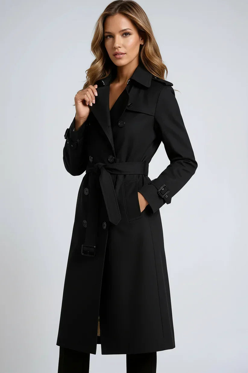 Long Ladies' Trench Coat with Double-Breasted Closure