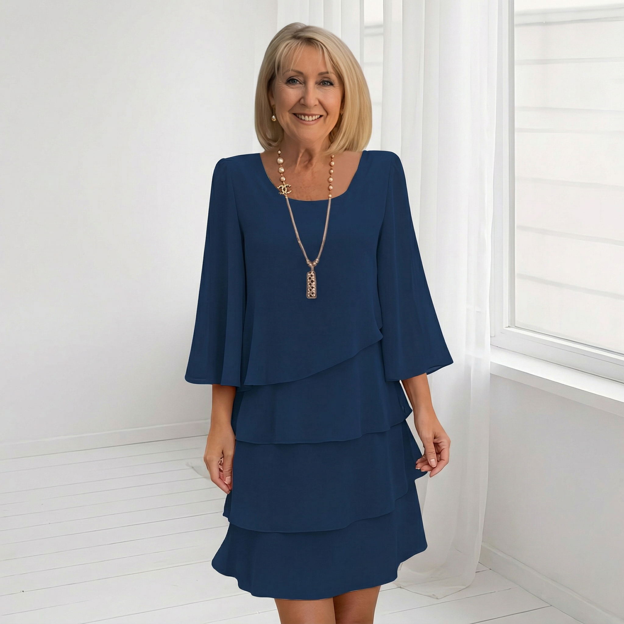 Women's Layered Chiffon Dress - Wedding Guest Dresses