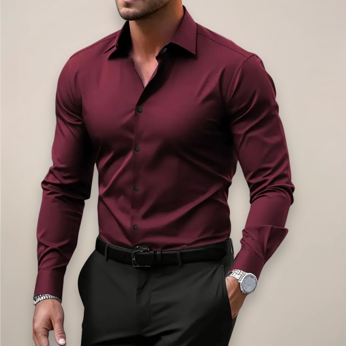 Men's Long-Sleeve Shirt, Notched Collar, Smart Casual